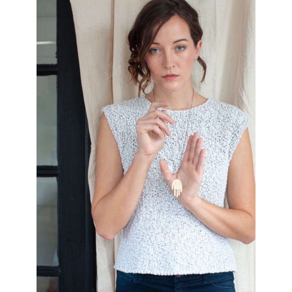 LOFT Open Weave Cap Sleeve White Top